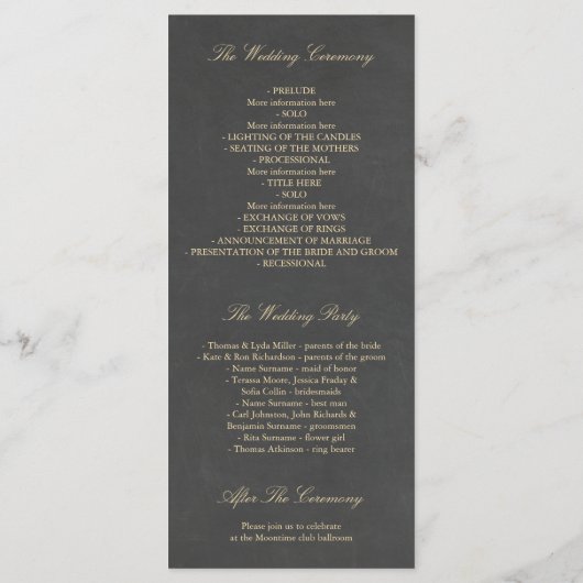 Herfst Goud en Krijtbord Bladeren Trouwprogramma's Programmakaart (Achterkant)