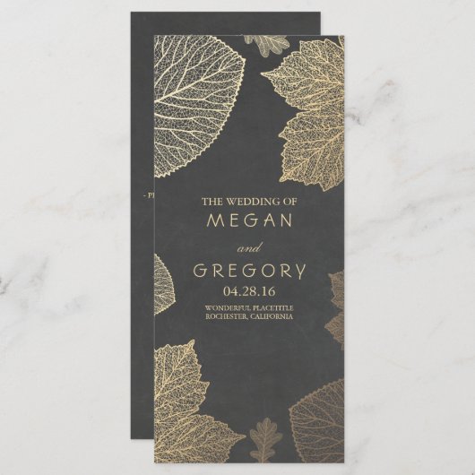 Herfst Goud en Krijtbord Bladeren Trouwprogramma's Programmakaart (Voorkant / Achterkant)