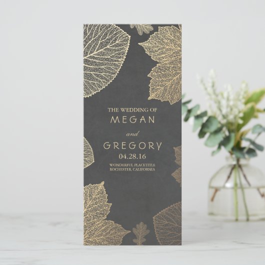 Herfst Goud en Krijtbord Bladeren Trouwprogramma's Programmakaart (Staand voorkant)