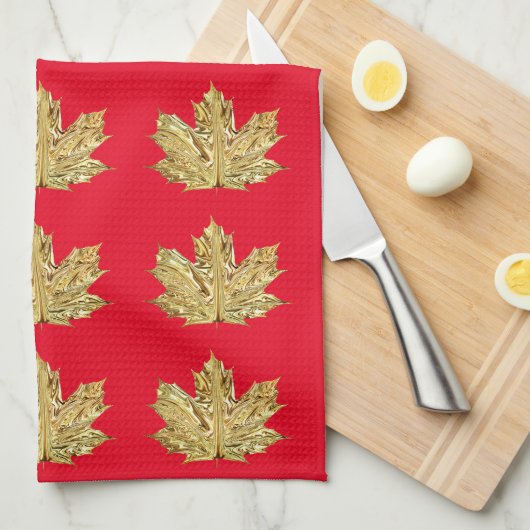 Herfst Goud en rood esdoornblad herfst Theedoek (Quarter Fold)