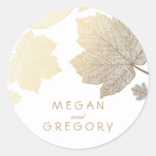 Herfst Goud en Witte Bladeren Bruiloft Ronde Sticker