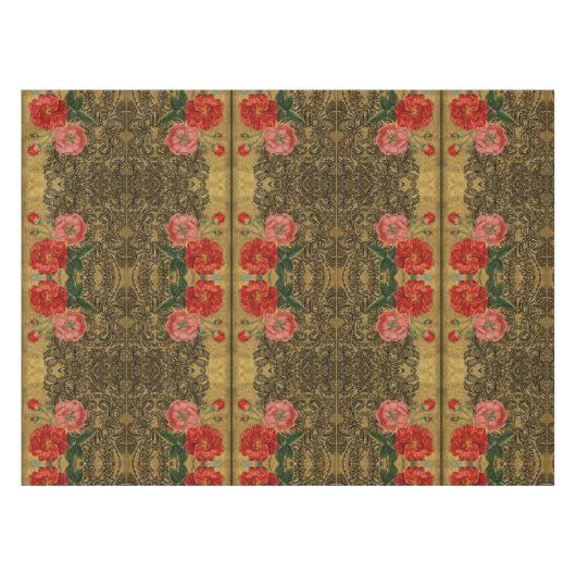 Herfst Goud en Zwart en Big Bold Bloemen Tafelkleed (Voorkant (Horizontaal))