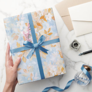 Herfst Goud Gele Bladeren Witte Bloem Blauwe Lucht Cadeaupapier