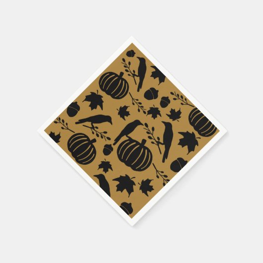 Herfst Goud Oranje Geel Zwarte Kraai Herfst Pompoe Servet (Hoek)