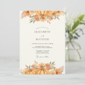 Herfst Goud Pompoen Eucalyptus Bruiloft Kaart (Staand voorkant)