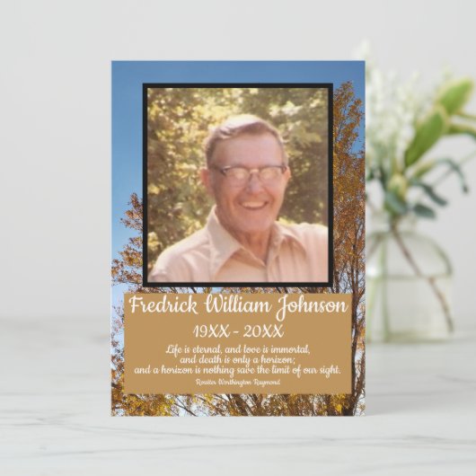 Herfst Gouden Bladbomen Fotonaam Citaten Begrafeni Programmakaart (Staand voorkant)