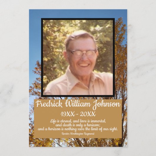 Herfst Gouden Bladbomen Fotonaam Citaten Begrafeni Programmakaart (Voorkant)