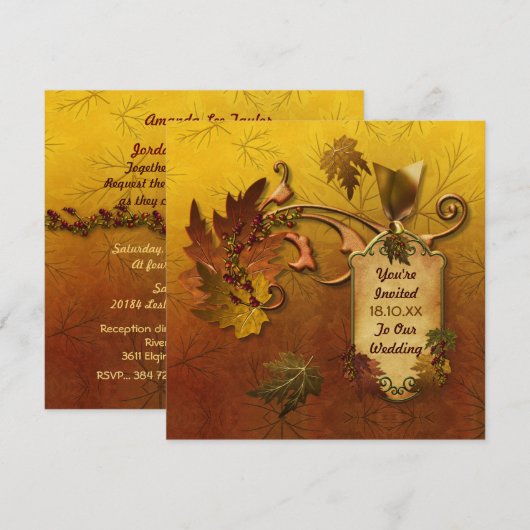 Herfst Gouden bladeren Bruiloft Kaart (Voorkant / Achterkant)