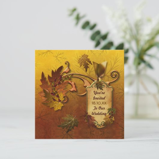 Herfst Gouden bladeren Bruiloft Kaart (Staand voorkant)