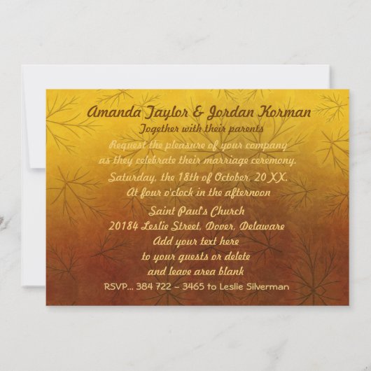 Herfst Gouden bladeren Bruiloft Kaart (Achterkant)