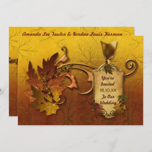 Herfst Gouden bladeren Bruiloft Kaart (Voorkant / Achterkant)