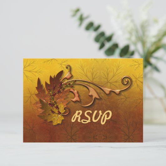 Herfst Gouden bladeren Bruiloft RSVP Kaartje (Staand voorkant)