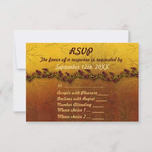 Herfst Gouden bladeren Bruiloft RSVP Kaartje (Achterkant)