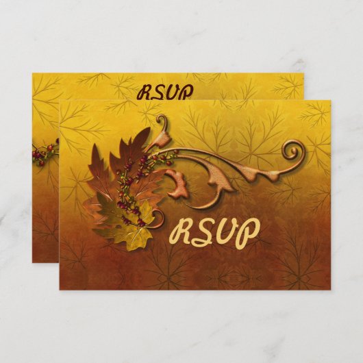 Herfst Gouden bladeren Bruiloft RSVP Kaartje (Voorkant / Achterkant)