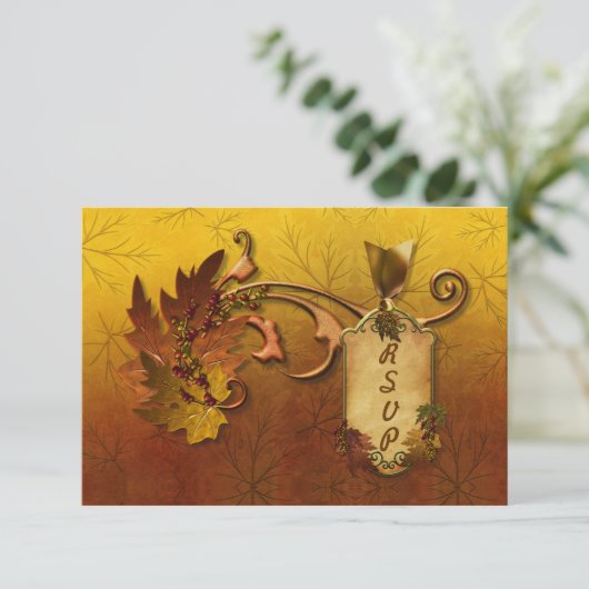 Herfst Gouden bladeren Bruiloft RSVP Kaartje (Staand voorkant)