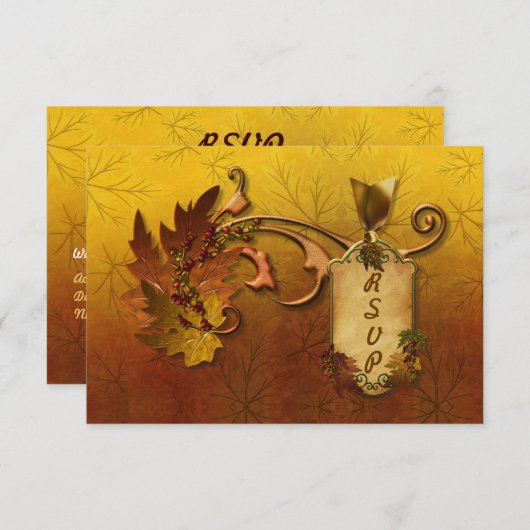 Herfst Gouden bladeren Bruiloft RSVP Kaartje (Voorkant / Achterkant)