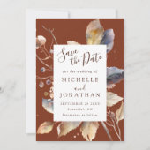 Herfst gouden bladeren op terracotta Christelijke  Save The Date (Voorkant)