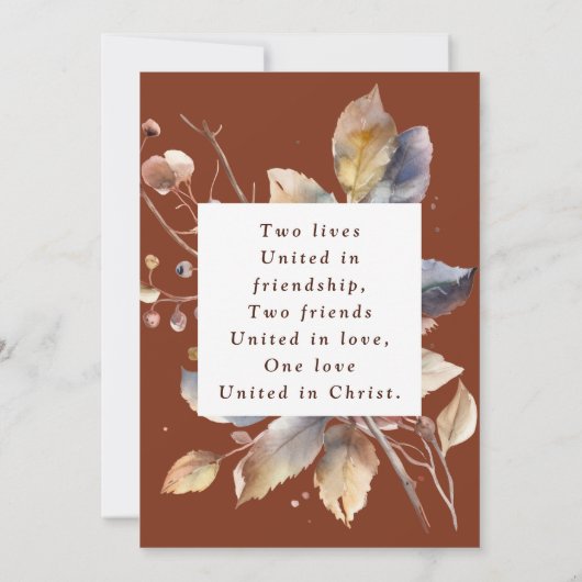 Herfst gouden bladeren op terracotta Christelijke  Save The Date (Achterkant)