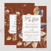 Herfst gouden bladeren op terracotta Christelijke  Save The Date (Voorkant / Achterkant)