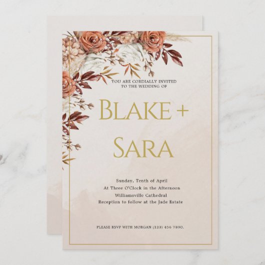 herfst gouden bloemen huwelijksuitnodiging kaart (Voorkant / Achterkant)