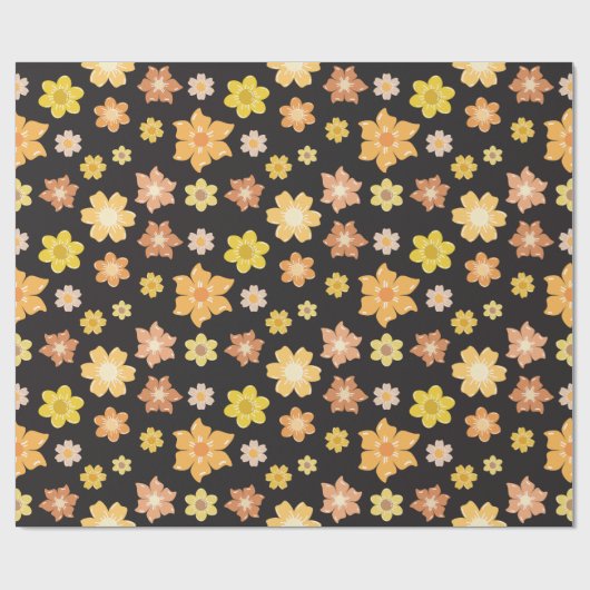 Herfst Gouden Bloemen Zwart Naadloze Verjaardag Gi Cadeaupapier (Vlak)