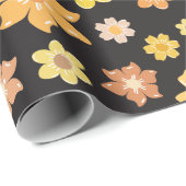 Herfst Gouden Bloemen Zwart Naadloze Verjaardag Gi Cadeaupapier (Rol Hoek)