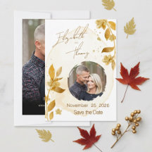 Herfst Gouden Bloemrijke Script Foto Save the Date