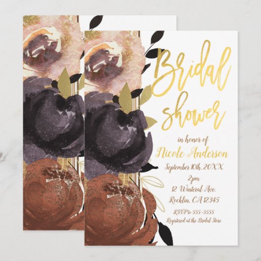 Herfst Gouden Bruiloft Feest Moderne Bloemen Kaart (Voorkant / Achterkant)