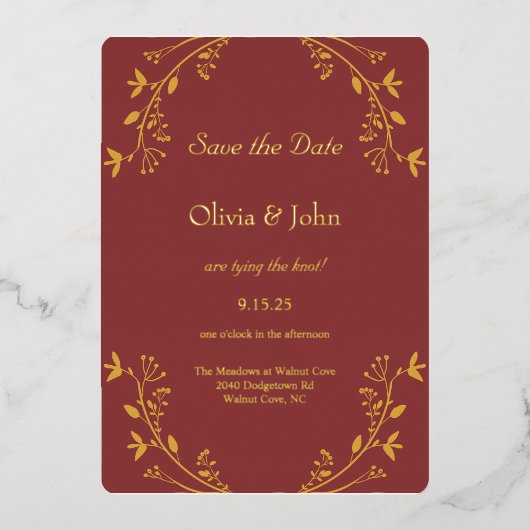 Herfst Gouden Folie Bruiloft Save the Date Invitat Folie Feestdagenkaart (Voorkant)