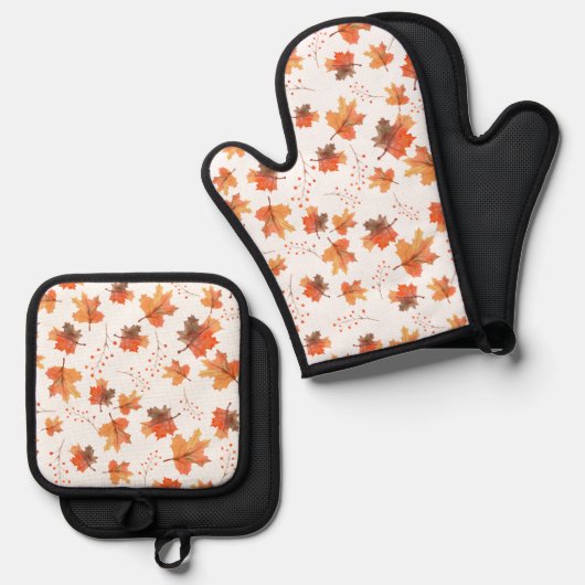 Herfst Gouden Maple Bladeren & Bessen Ovenwant & Pannenlap Set (Voorkant / Achterkant)