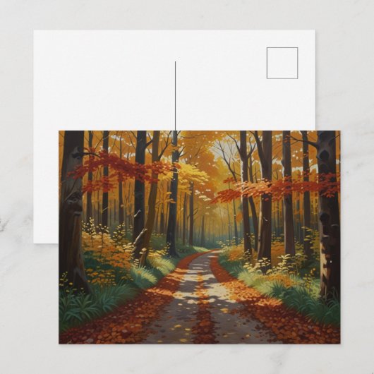 Herfst Gouden Weg Ansichtkaart Briefkaart (Voorkant / Achterkant)