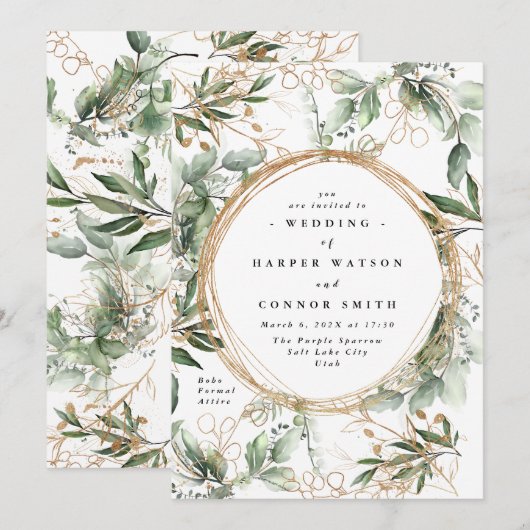 Herfst goudflessen Eucalyptus Elegant Circles Kaart (Voorkant / Achterkant)