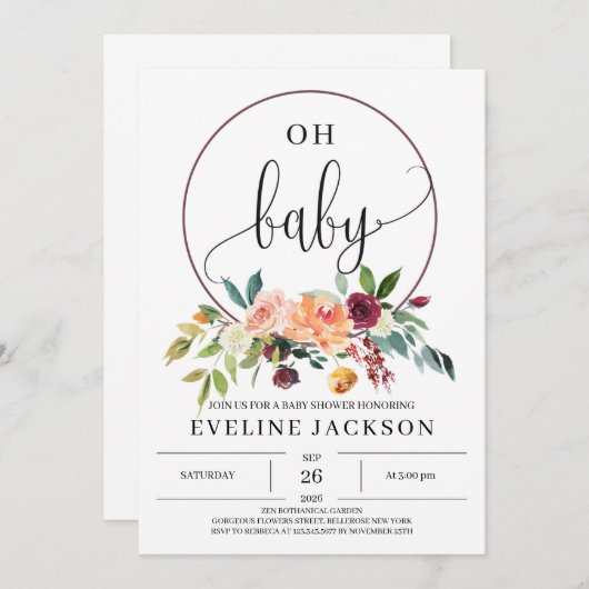 Herfst goudsbloem rode krans baby shower uit te no kaart (Voorkant / Achterkant)