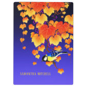 Herfst Grape Vine Great Tit Bird Leaves Blue Klembord (Achterkant)