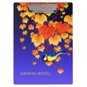 Herfst Grape Vine Great Tit Bird Leaves Blue Klembord (Voorkant)