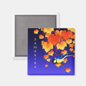 Herfst Grape Vine Great Tit Bird Leaves Blue Magneet (Voorkant / Achterkant)