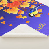 Herfst Grape Vine Great Tit Bird Leaves Blue Sherpa Deken (3/4)