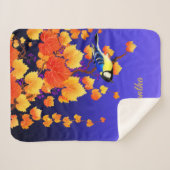 Herfst Grape Vine Great Tit Bird Leaves Blue Sherpa Deken (Voorkant (horizontaal))