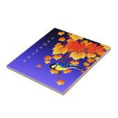 Herfst Grape Vine Oranje Gold Leaves Great Tit Bir Tegeltje (Zijkant)