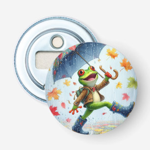 Herfst Grappig T-shirt Kikker in de regen Button Flesopener