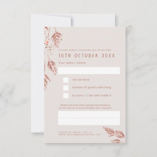 Herfst grasbessen bruiloft bruin antwoord RSVP (Achterkant)