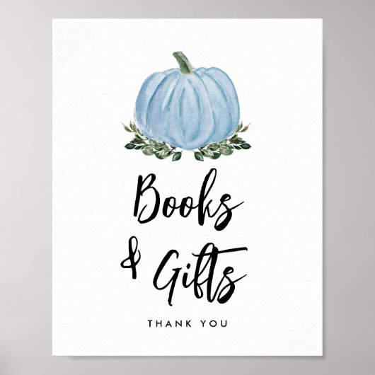 Herfst Greenery Blue Pumpkin Books and Gifts Sign Poster (Voorkant)