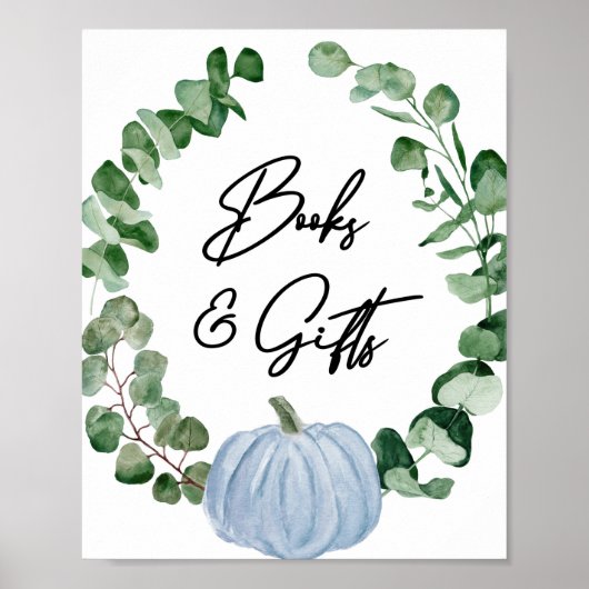 Herfst Greenery Blue Pumpkin Books and Gifts Sign Poster (Voorkant)