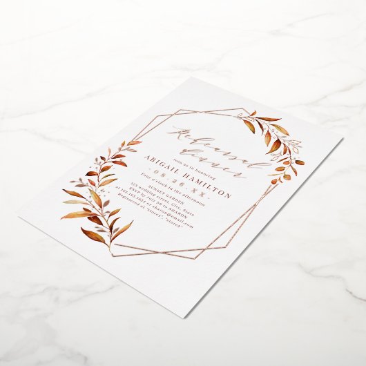 Herfst Greenery Geometric Rustic Folie Uitnodiging (Gedraaid)