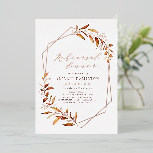 Herfst Greenery Geometric Rustic Folie Uitnodiging (Staand Voorkant)