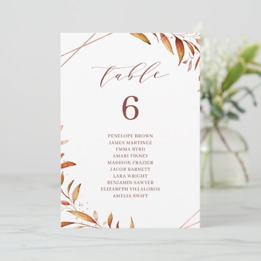 Herfst Greenery Geometric table number seating cha Kaart (Staand voorkant)