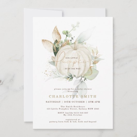 Herfst Greenery Gold Pumpkin Couples Baby shower Kaart (Voorkant)