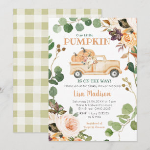 Herfst Greenery Peach Pumpkin Truck Baby shower Kaart