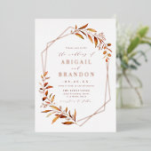 Herfst Greenery Roos Gold Geometric Rustic Wedding Folie Uitnodiging (Staand Voorkant)