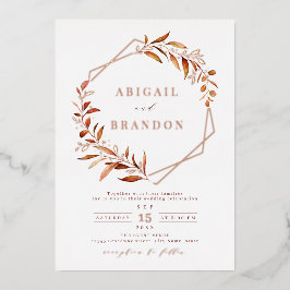 Herfst Greenery Roos Gold Geometric Rustic Wedding Folie Uitnodiging